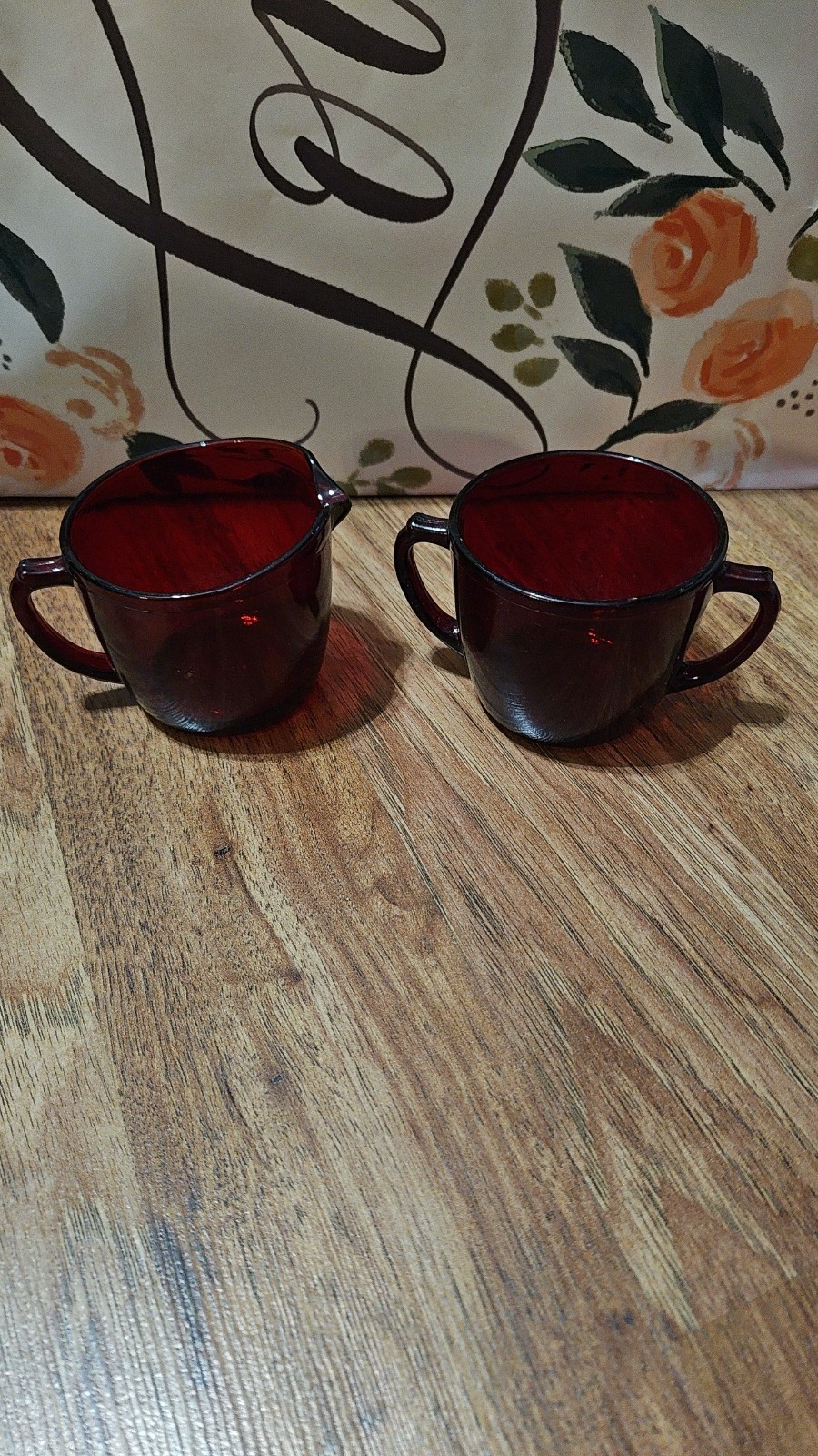 Vintage Anchor Hocking Royal Ruby Glass Cream & Sugar Set 1938-67