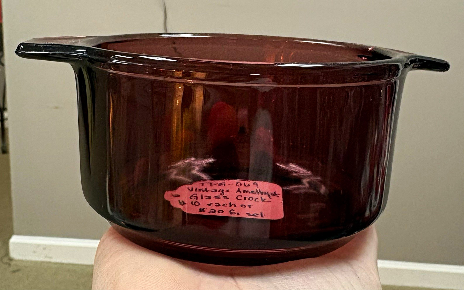 Amethyst Glass Round Casserole Dish/Small Crock,Vintage, Set of 2