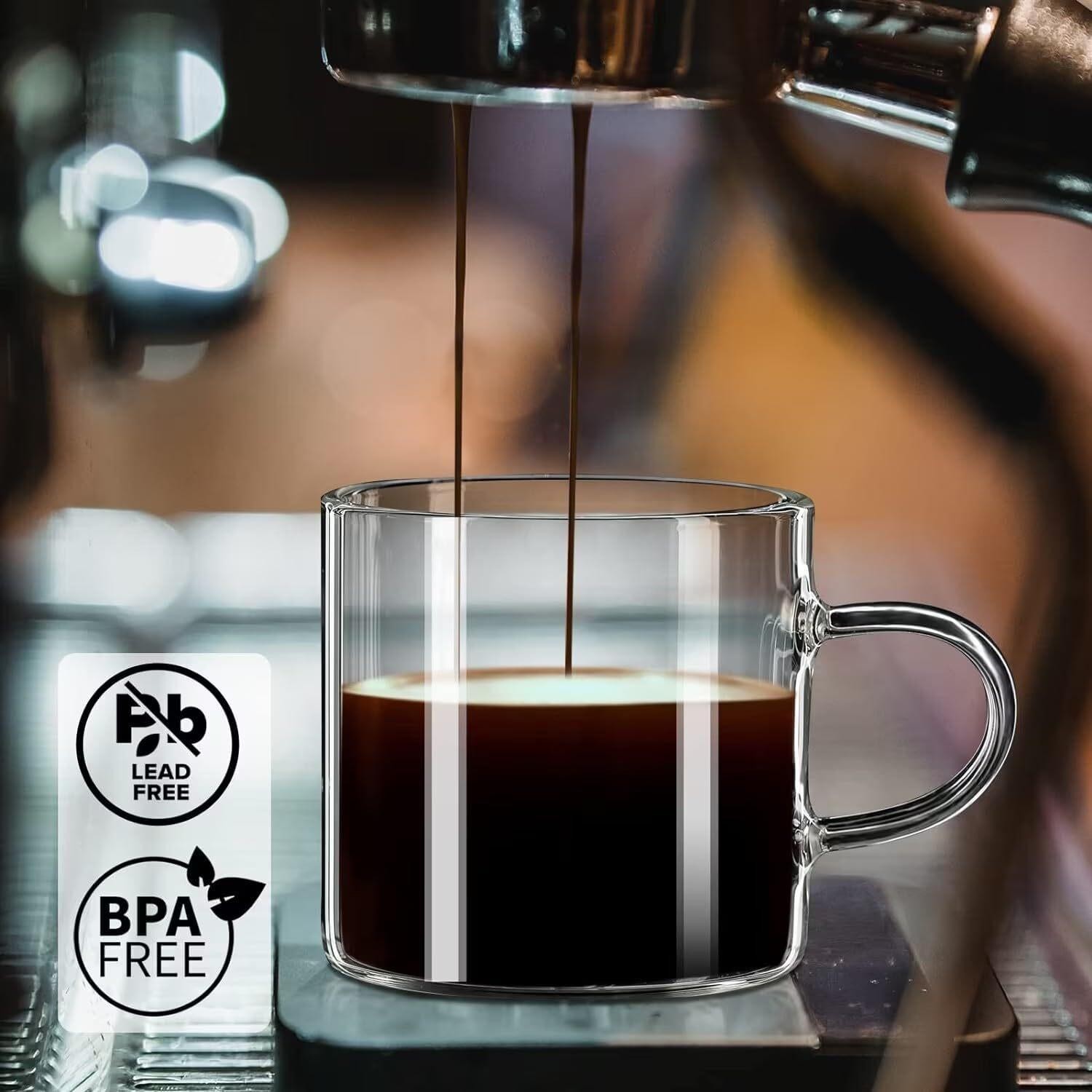 Espresso Cups Set of 2, Espresso Shot Glass 4.3 Oz, Glass Expresso Small Coffee