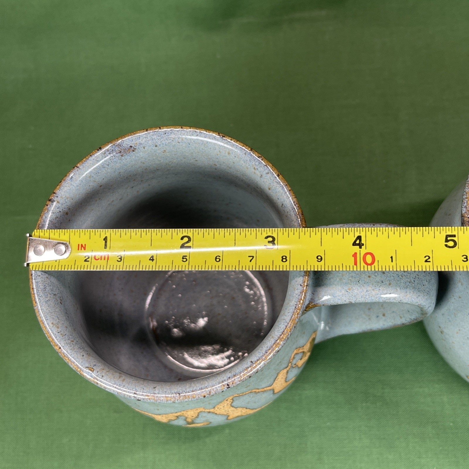 2 Studio Art Pottery Blue Grey & Tan Mugs Stoneware Mountains Eagle Design