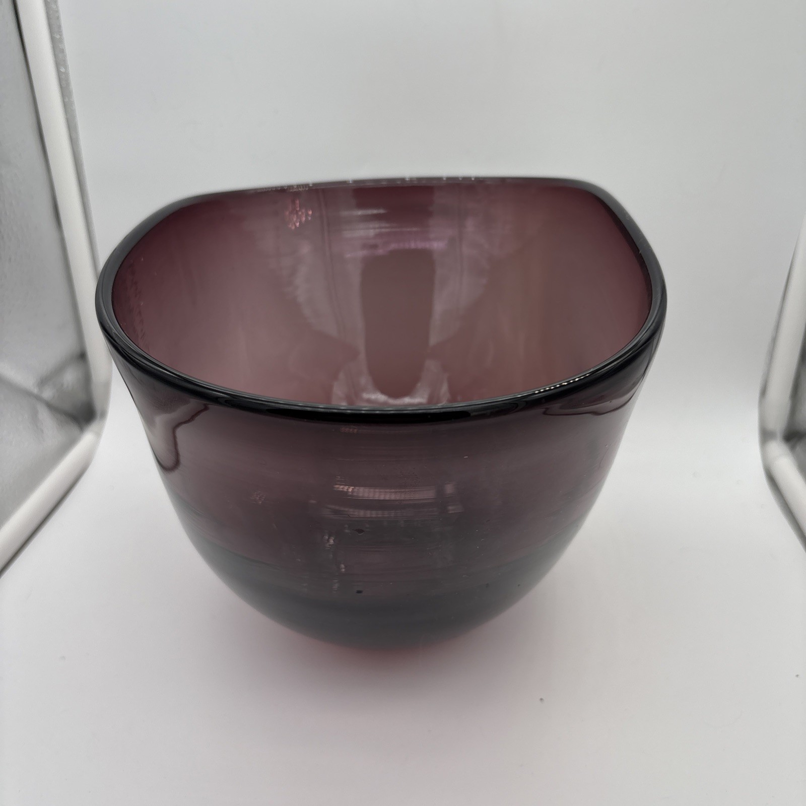 Vintage Amethyst Glass Large Mixing Bowl Hand Blown MCM Beautiful Purple