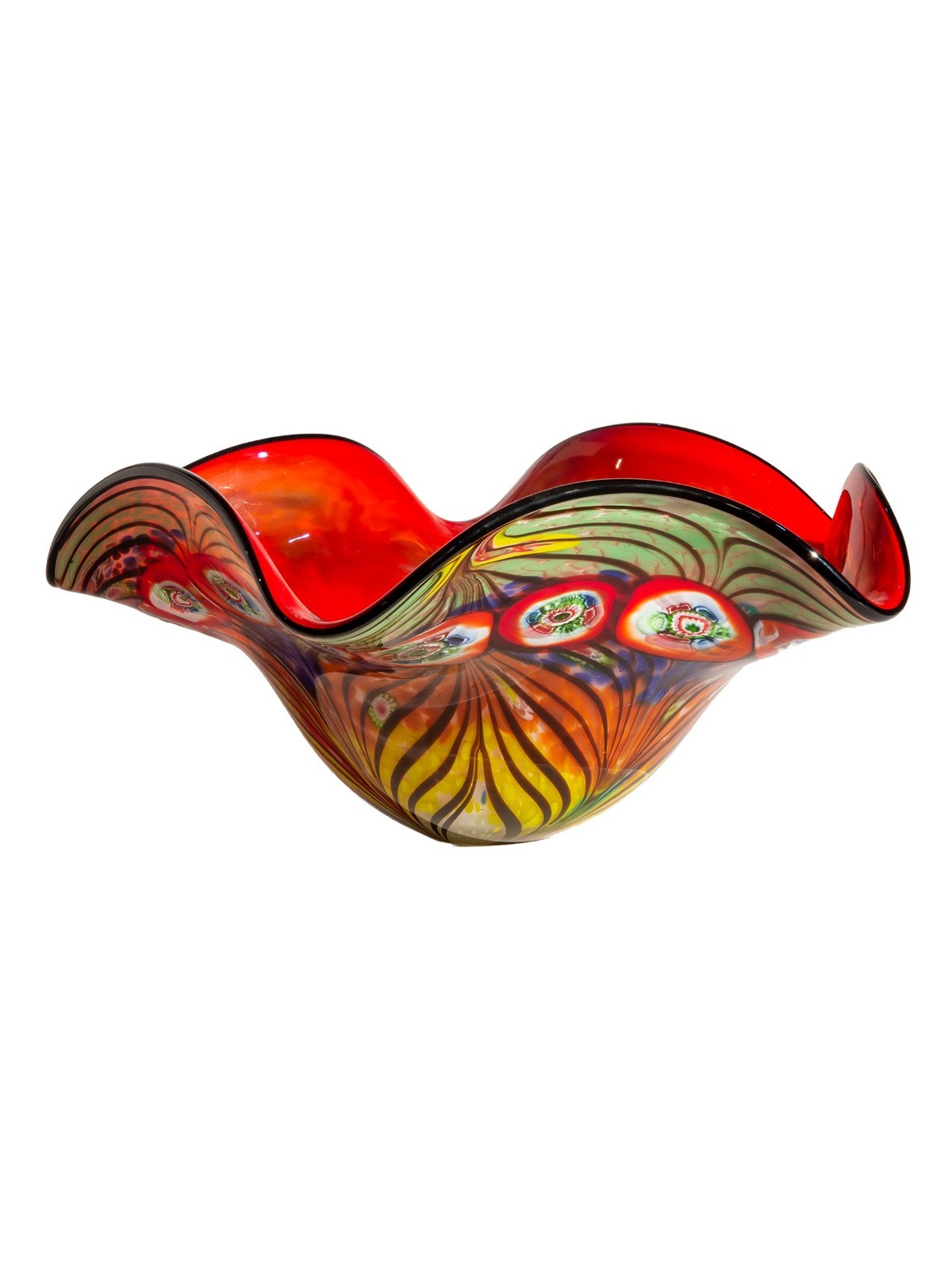 Hand Blown Art Glass Bowl, Multicolor Decorative Centerpiece, Unique Home Decor