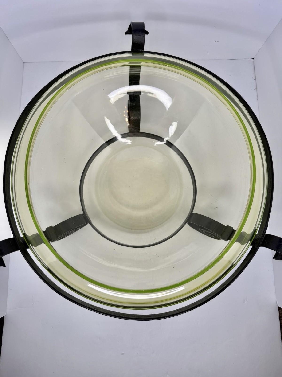HTF Vintage Massive 14” Vaseline Glass Fishbowl Uranium W/Cast Iron Stand