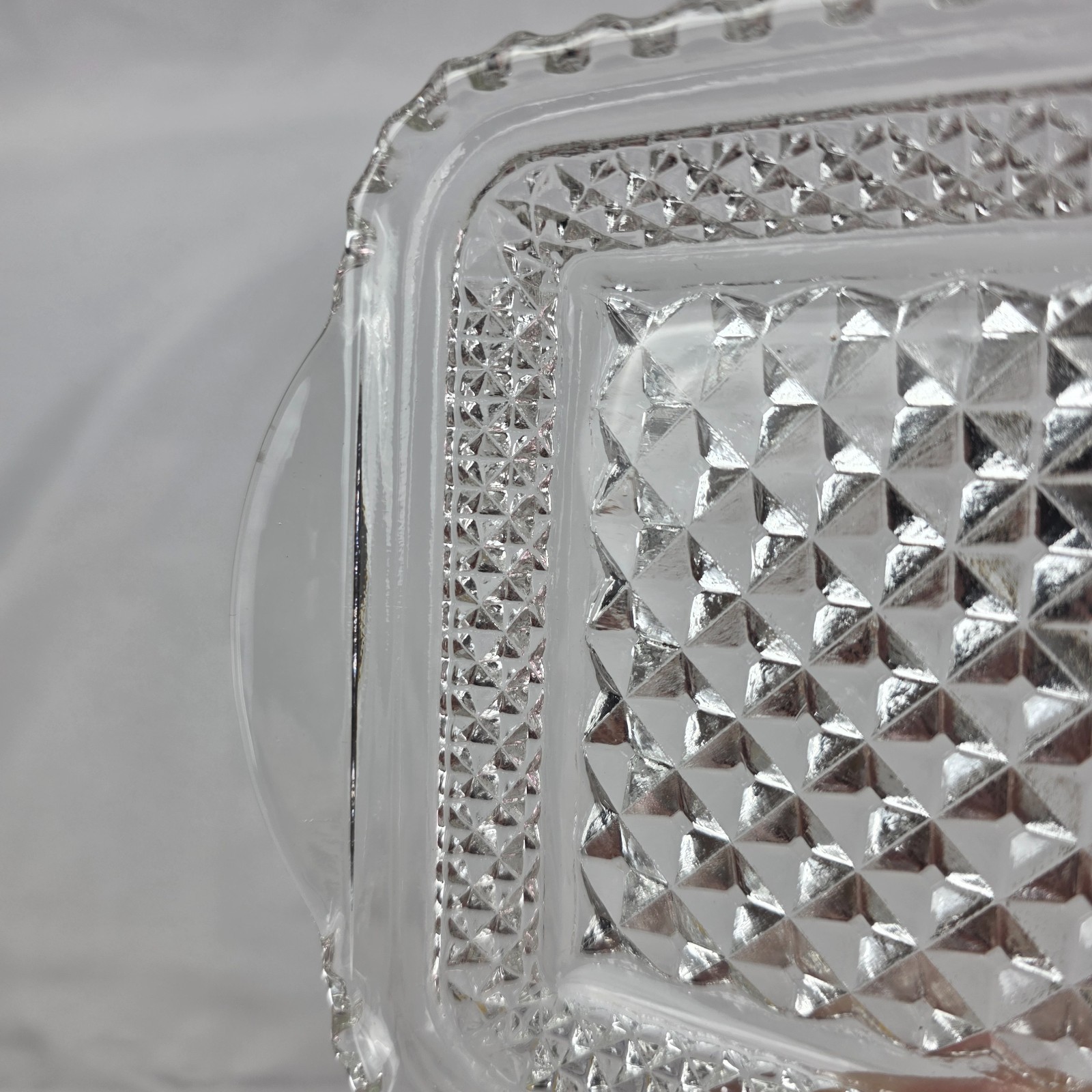 Vintage Anchor Hocking Wexford Rectangle Cranberry Tray Diamond Cut Glass Design