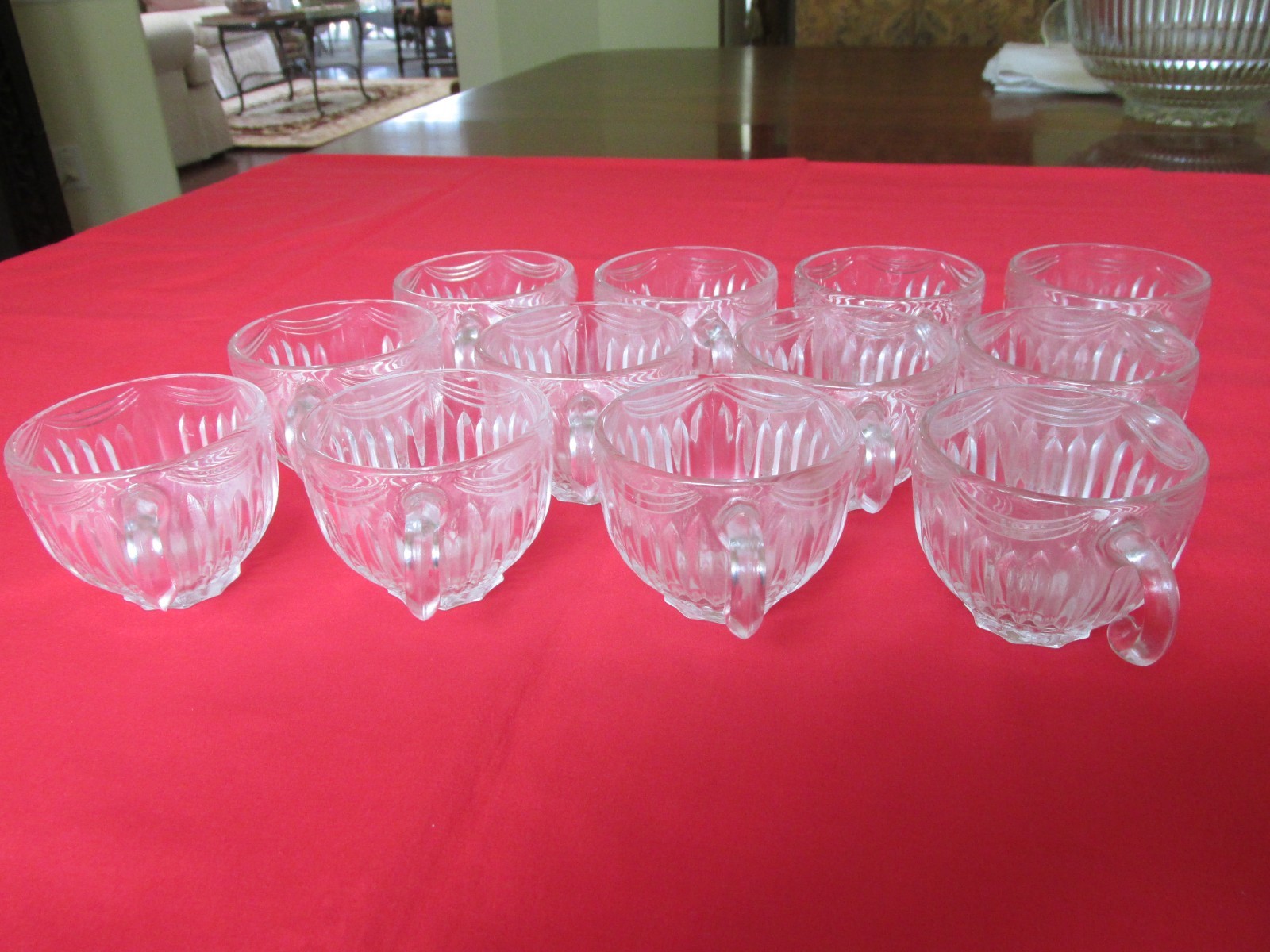 14PC Vintage 1940s Indiana Glass ROYAL Vertical & Swag Art Deco Punch Bowl Set