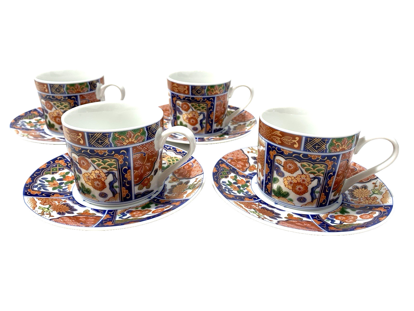GUMPS KARAKUSA IMARI SET 4 COFFEE TEA CUP&SAUCER 2 SETS AVAIL RED BLU GREN GILT