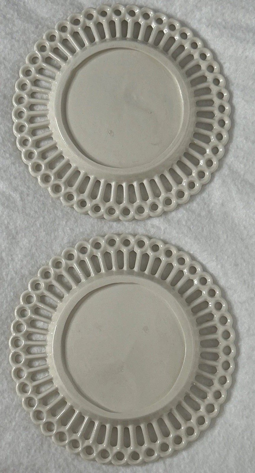 Vintage Milk Glass Ribbon lace edge Dessert Salad Plates Set Of 2 Ivory White