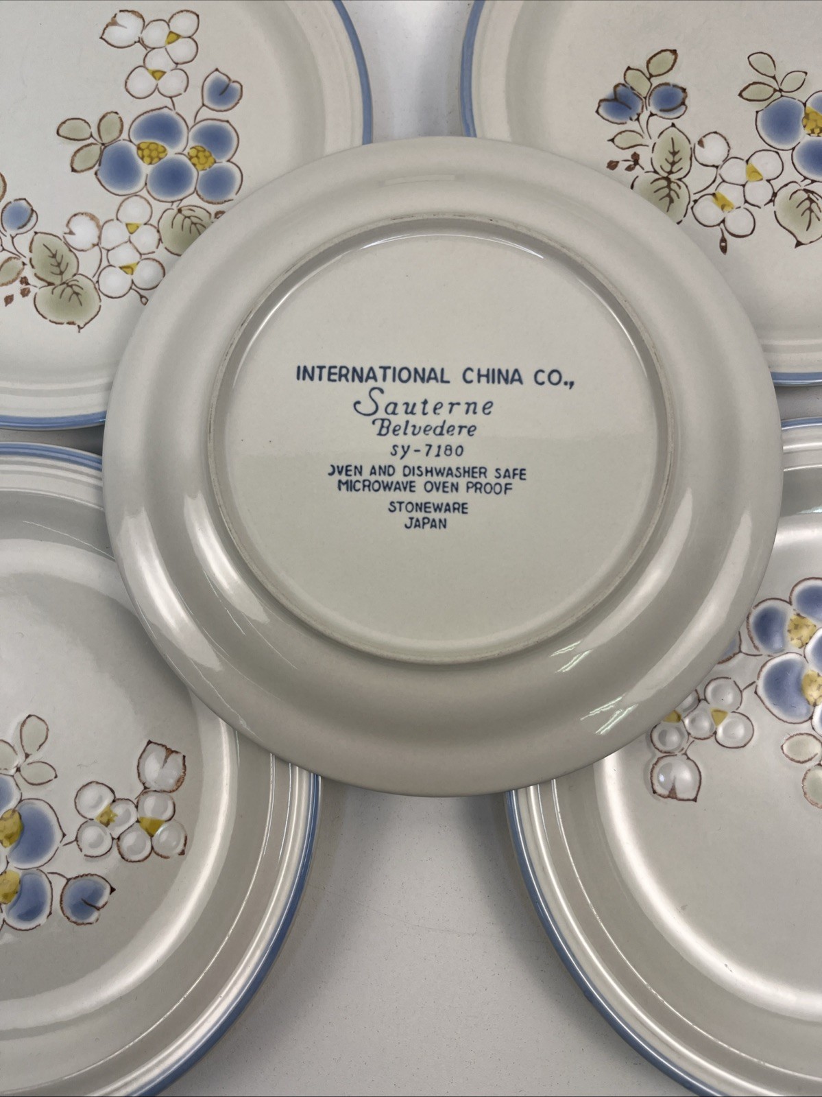 Vintage Sauterne Belvedere Blue Floral Japan Stoneware 5 Salad plates
