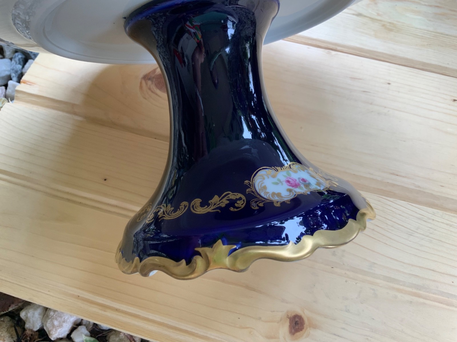 Vintage Reichenbach Echt Kobalt Cobalt Blue Footed Cake Plate Tray AS IS
