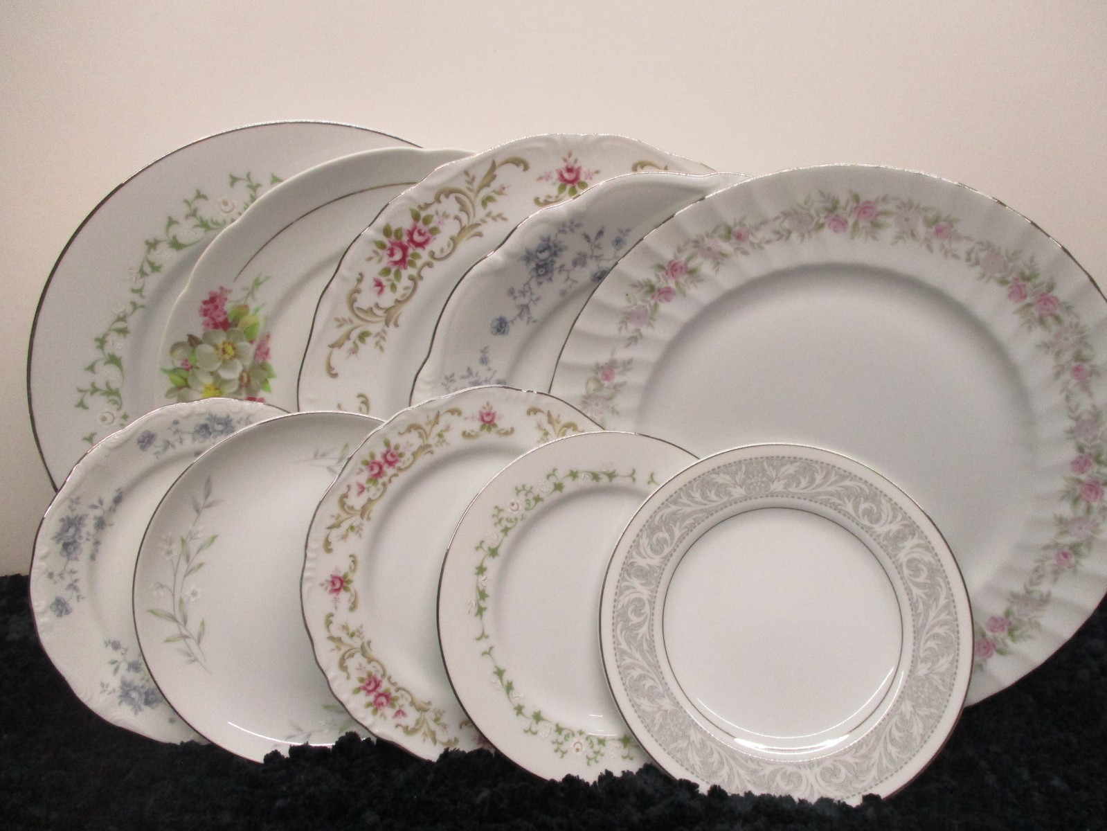Vintage Mismatched China Dinner Plates & Bread Plates ~ 10pcs-Beautiful-Colorful