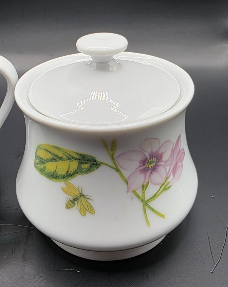 VTG Botanica by Georges Briard Ovenware Cream and Sugar Bowls Florals Bee