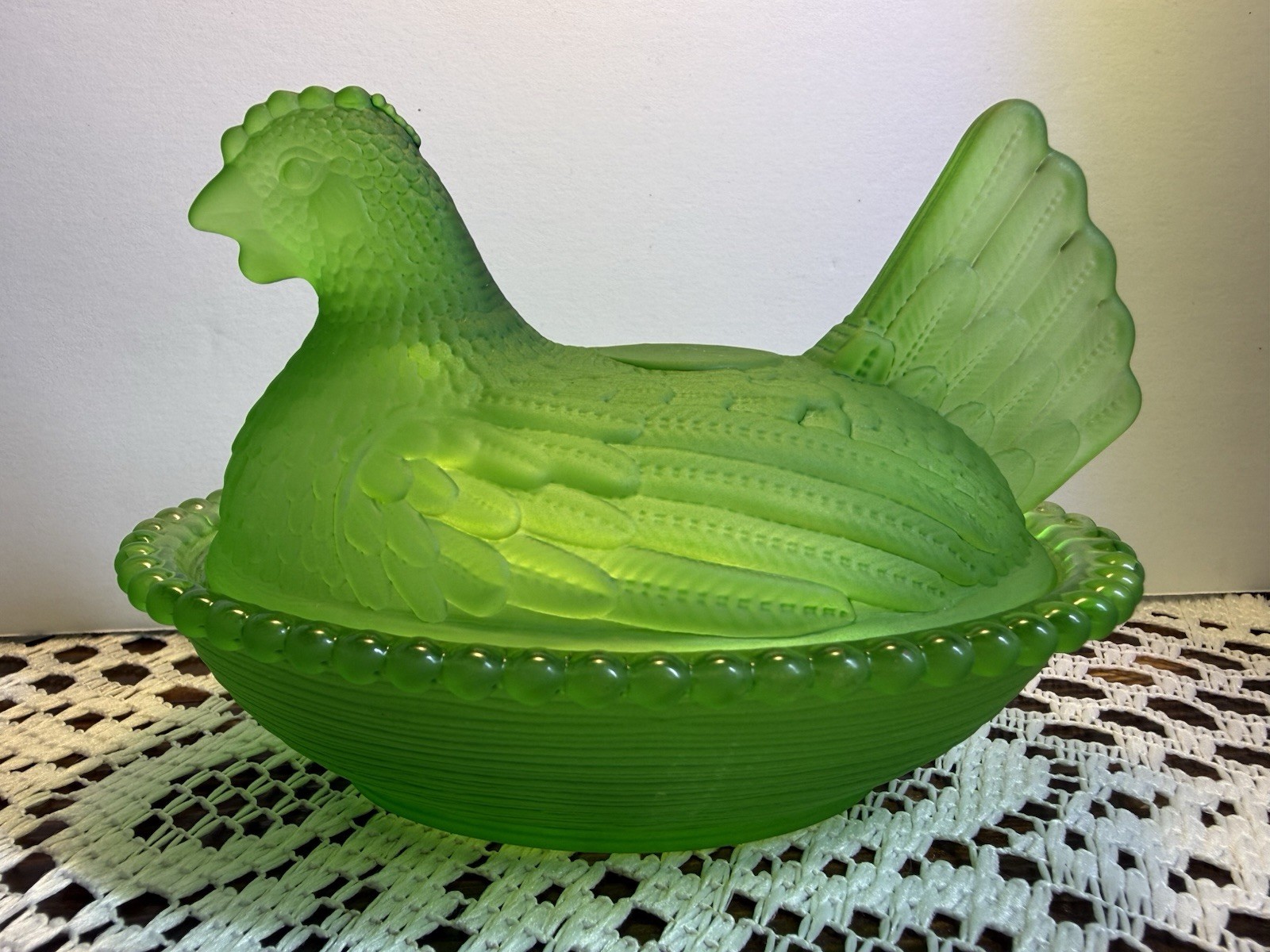 Light Green Glass Hen On Nest