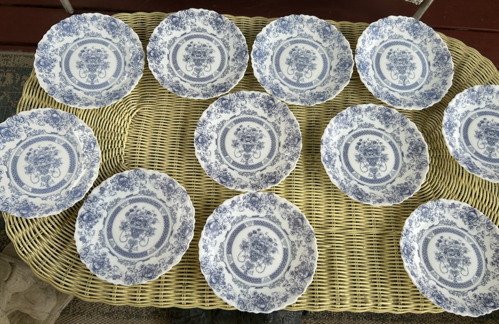 Set Of 4 11 Honorine By Arcopal France Salad Plates 7.25” Blue & White Vintage