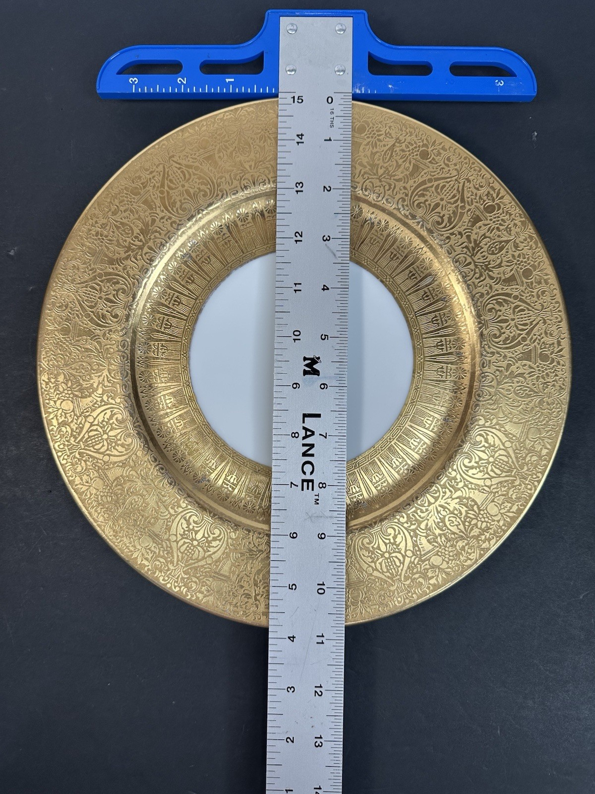 Heinrich H & C Selb Bavaria Cabinet Plate Charger 22K Gold Border 10.75” Vintage