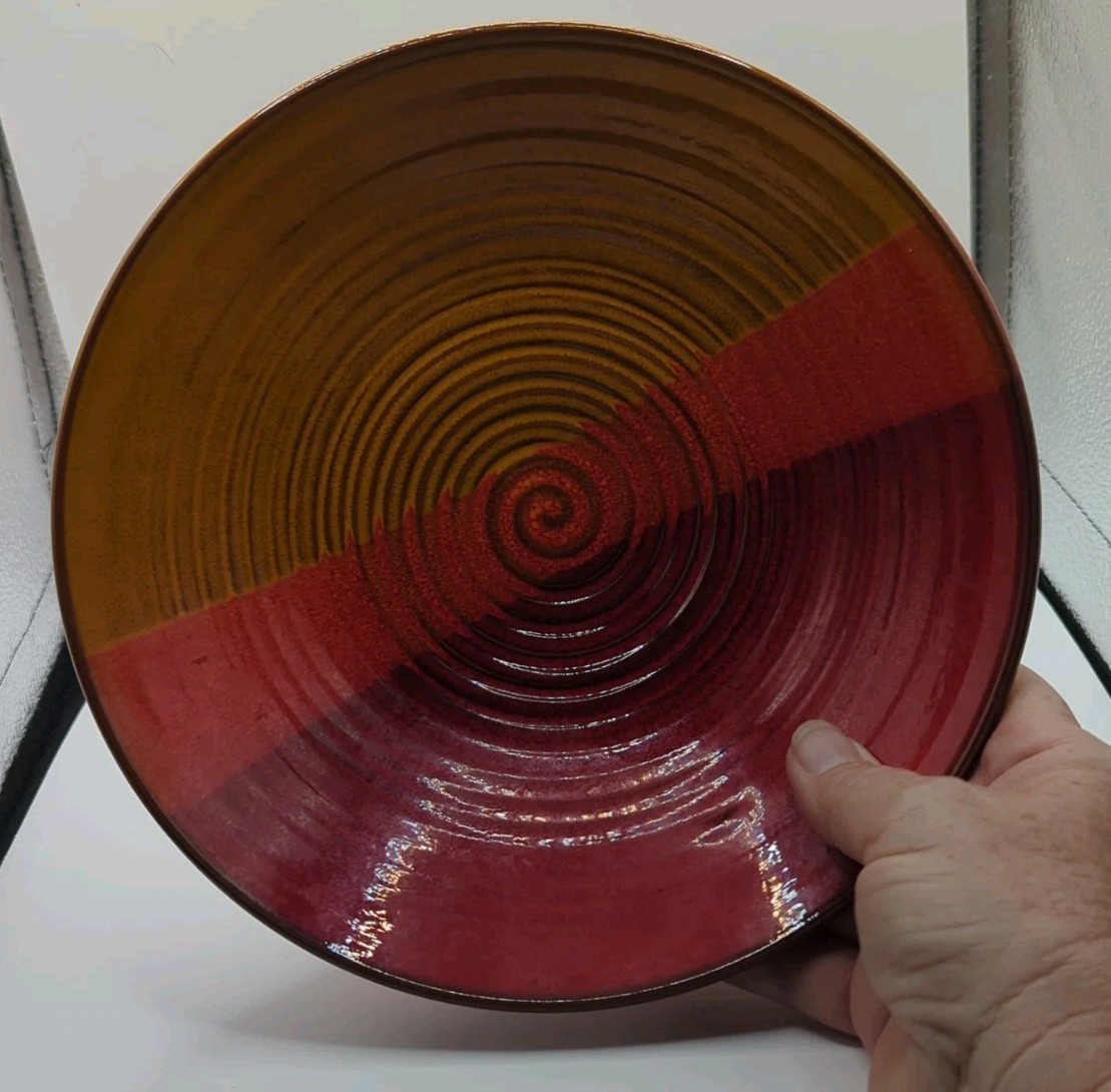 Studio Art Pottery Bowl Artist Signed Ombré Colored Design Yellow/Orange/Red 8in