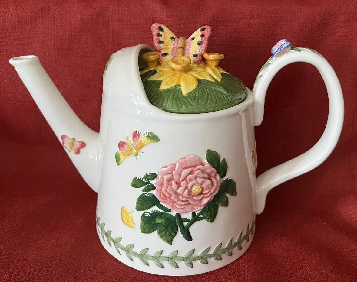 Portmeirion Botanic Garden Watering Can Teapot Butterflies Flowers 2.75pt/1.65qt
