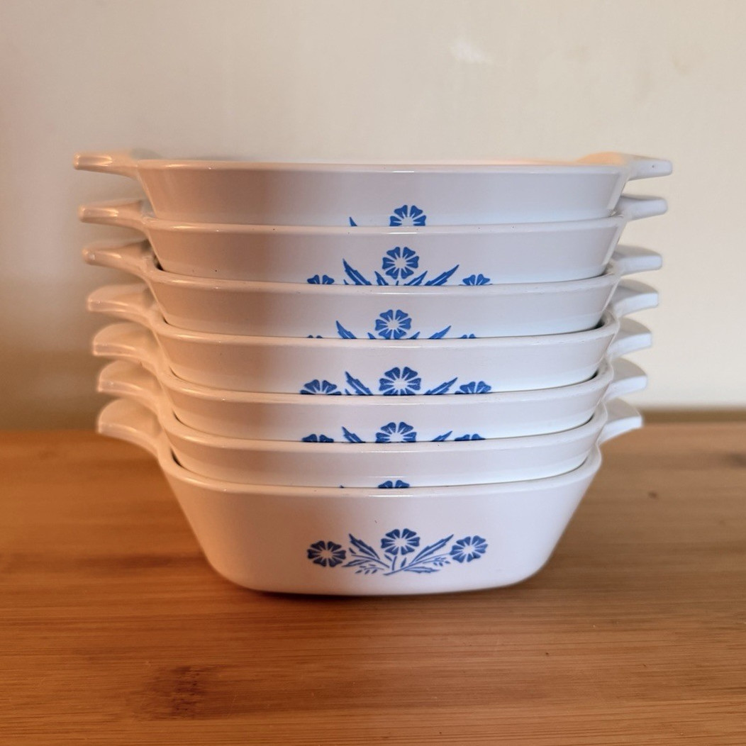 Vintage Corning Ware Blue Cornflower P-41 Set of 7 Petite Pans No Lids