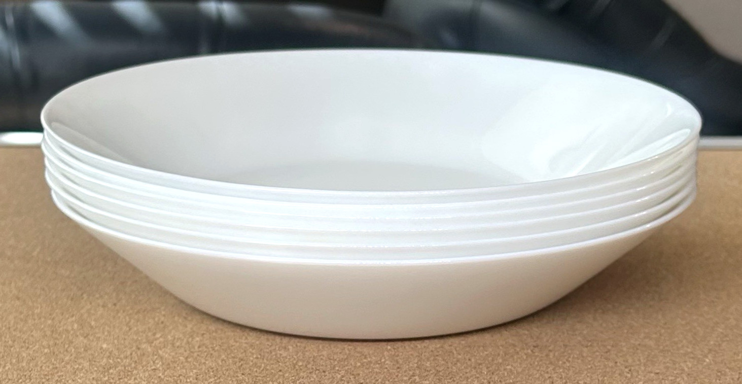 Set of 6 All White Glass Pasta Bowls 7.75” Low Meal Bowl Noodle Bright & Clean!