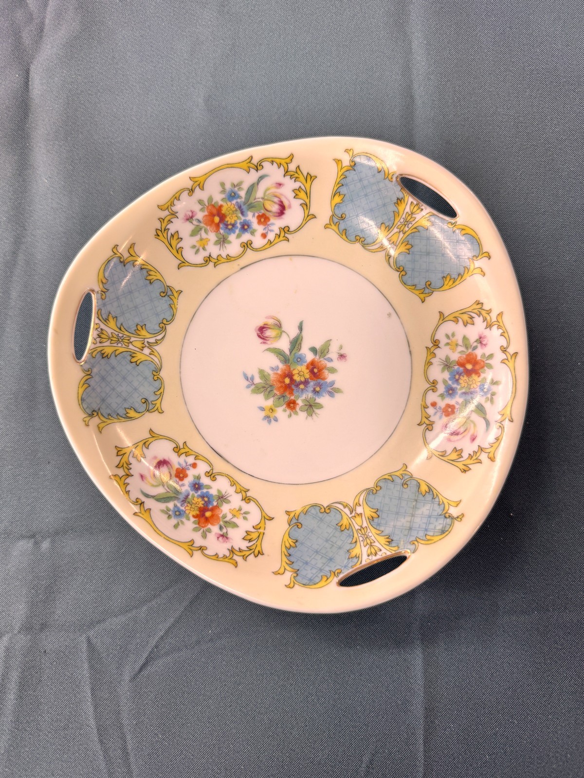 Vintage Noritake Japan Handled Serving Plate Floral Gold Trim Porcelain
