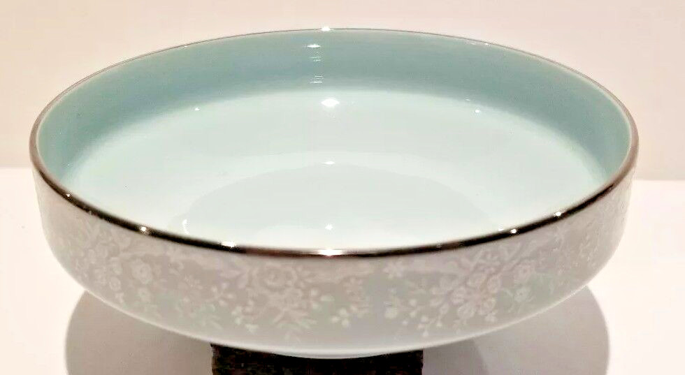 Noritake Fidelity Fruit Dessert Bowl Blue White Flowers Platinum Trim 5 Inch