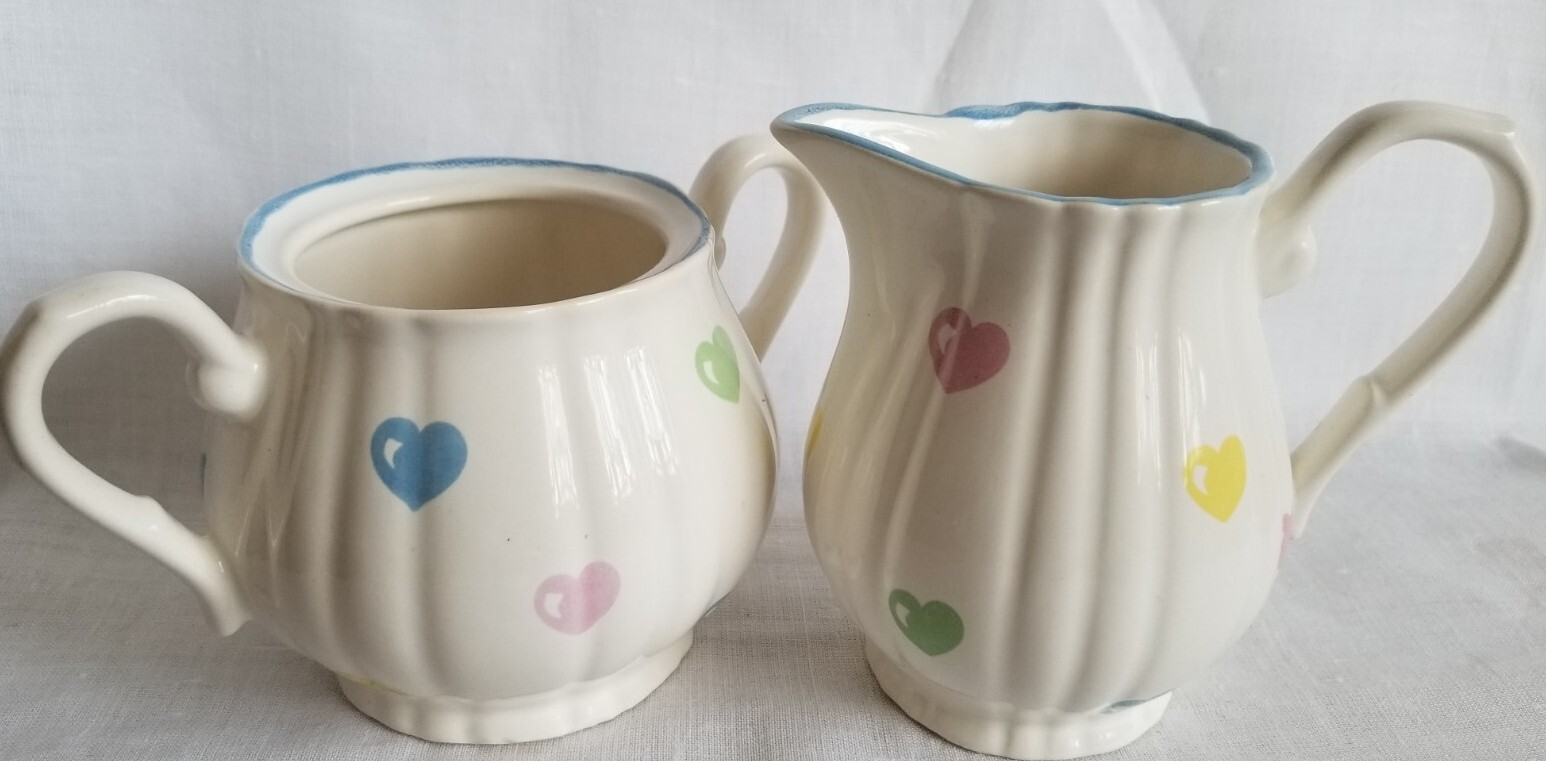 Tiffany & Co Limoges France Handpainted Pastel Hearts Creamer and Sugar Bowl