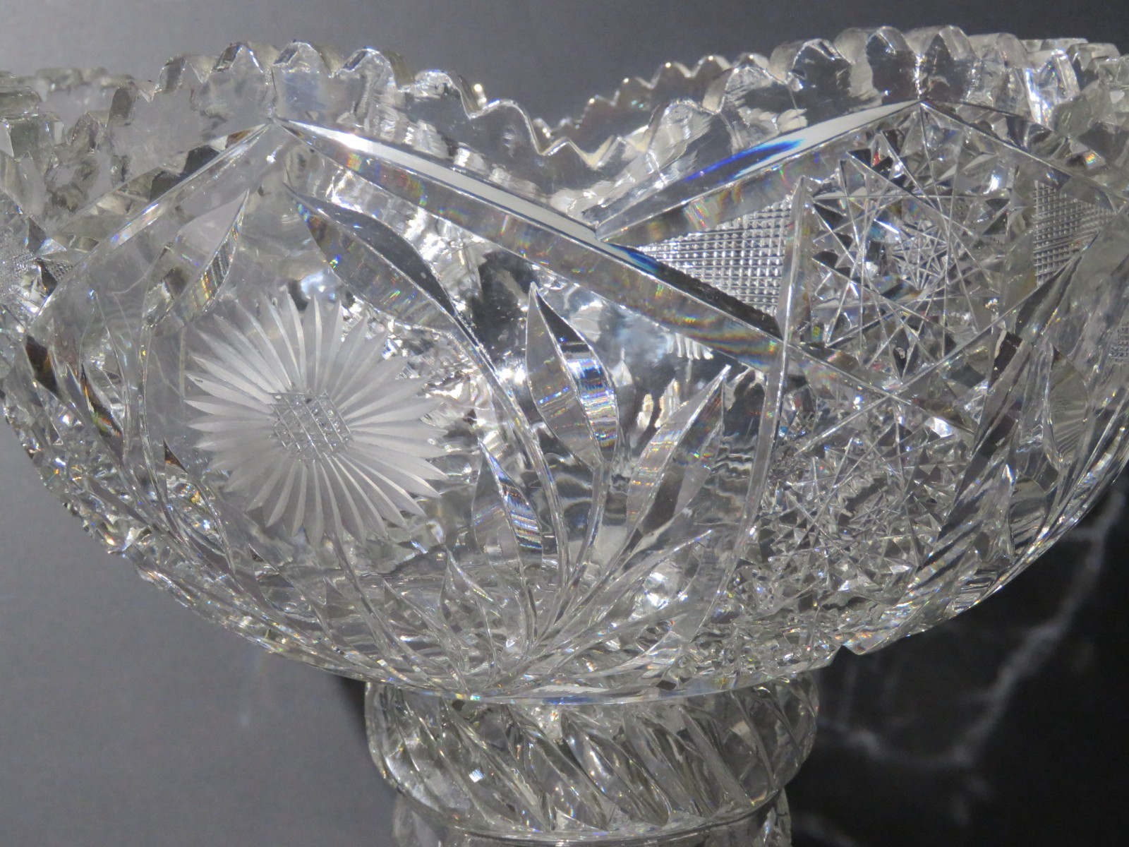 American Brilliant Cut Glass 2 Part Claret Bowl-Daisy Intaglio and Brilliant Cut