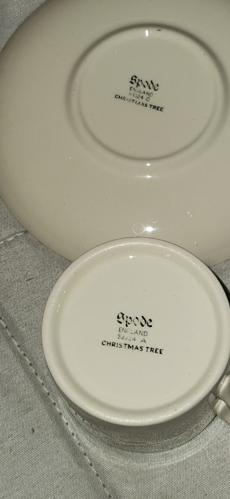 Spode England Christmas Tree Holly Berry Demitasse TeaCup Saucer Set Espresso