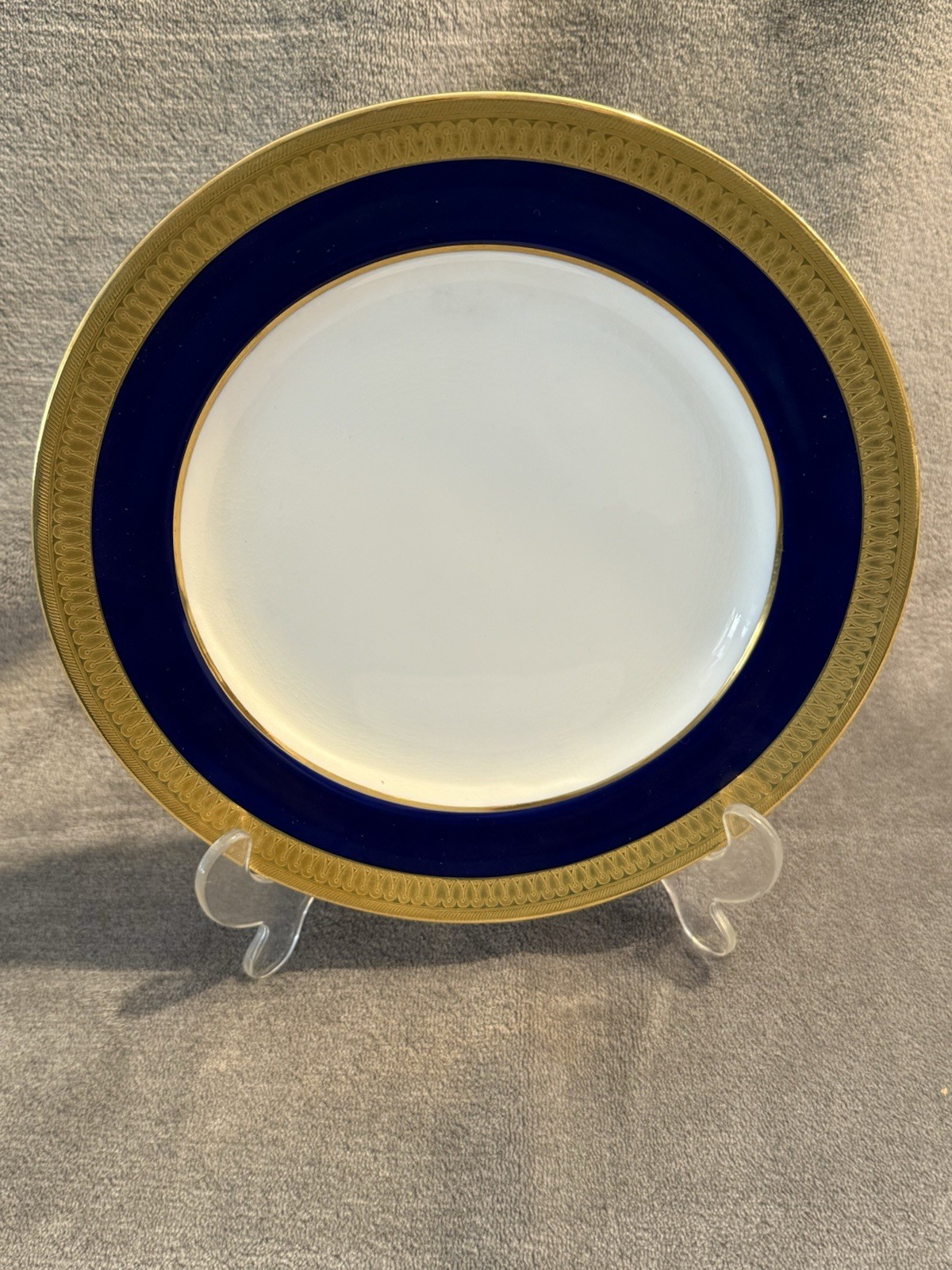 Vintage Minton England Cobalt Blue Heavy Gold Gilt Plates Set of 9, 8 7/8”