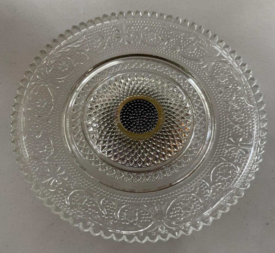 Vintage KIG Clear Fleur De Lis Pattern Silver Plate Footed Candy Nut Dish Server