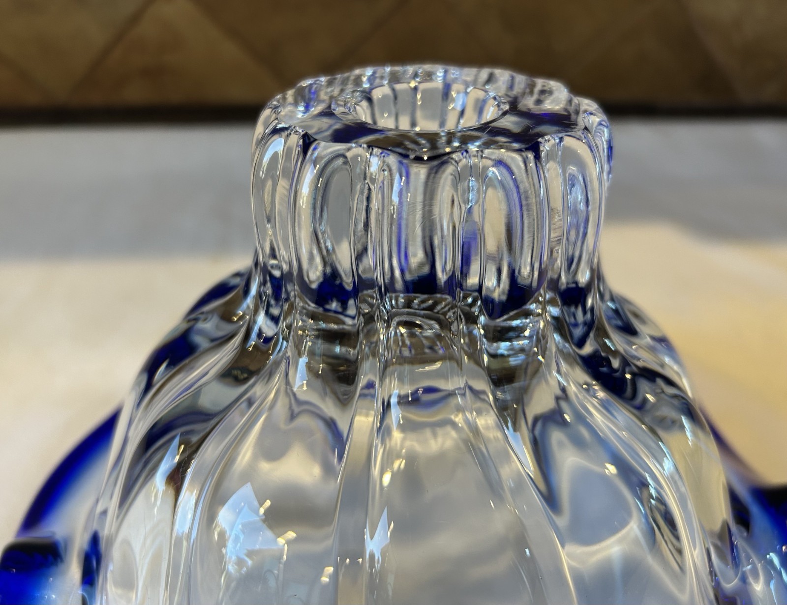 Shannon Crystal Designs of Ireland Clear/Cobalt Blue Crystal Ruffled Rim Bowl
