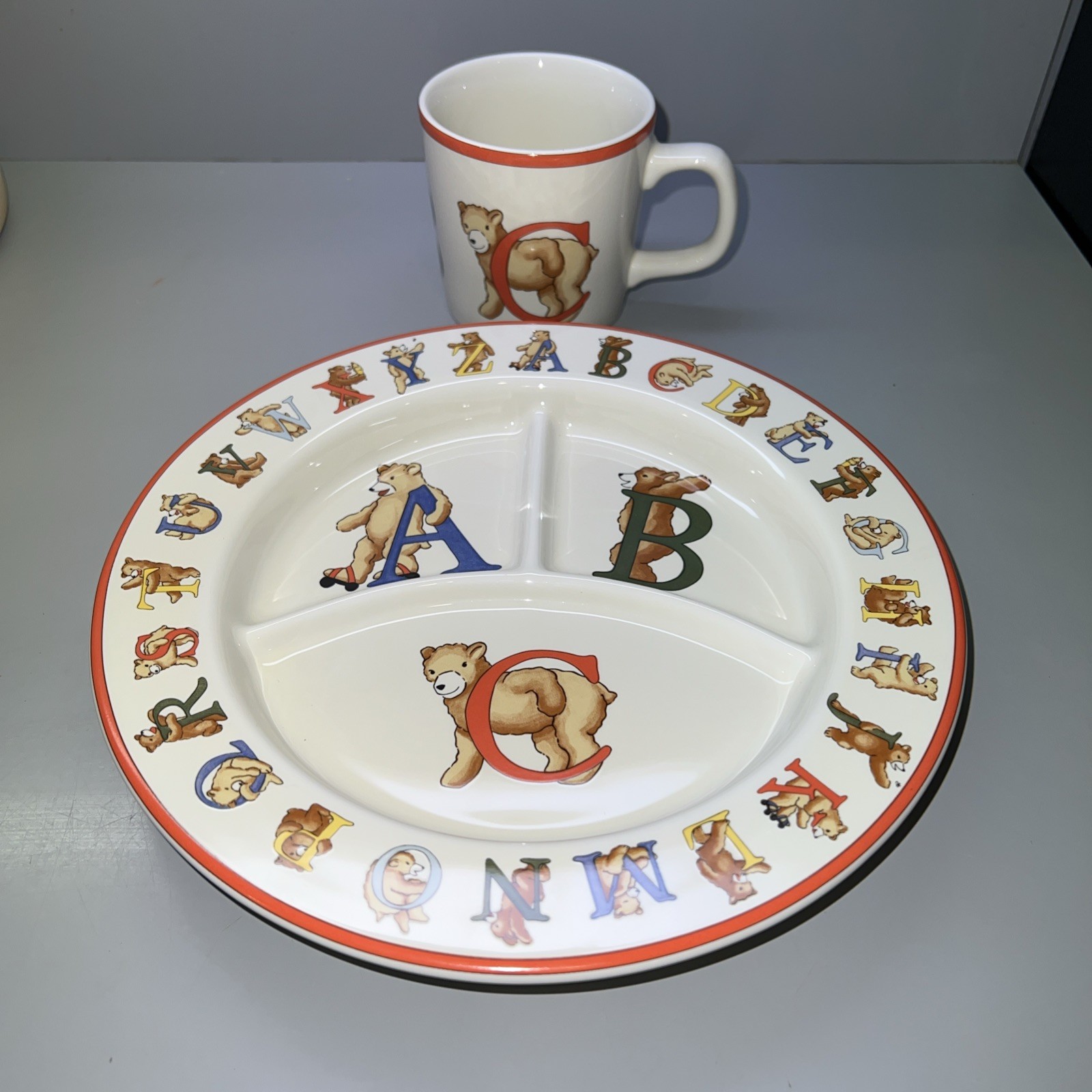 Vintage Tiffany & Co Alphabet Bears Divided Plate & Cup 1994 Mint
