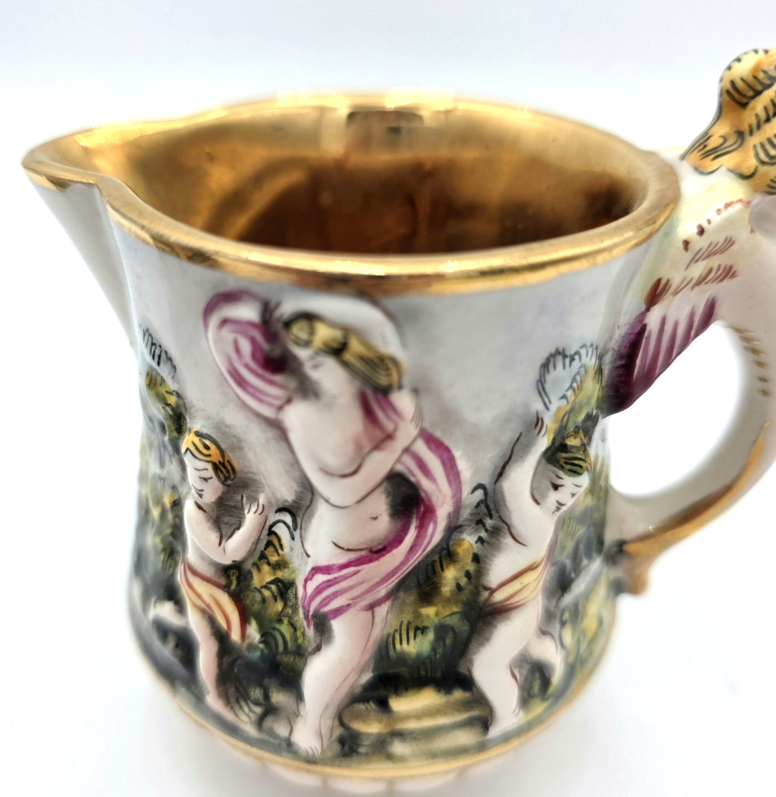Capodimonte Cherub Sugar Bowl Creamer Set Gold Gilt Italy Porcelain VTG