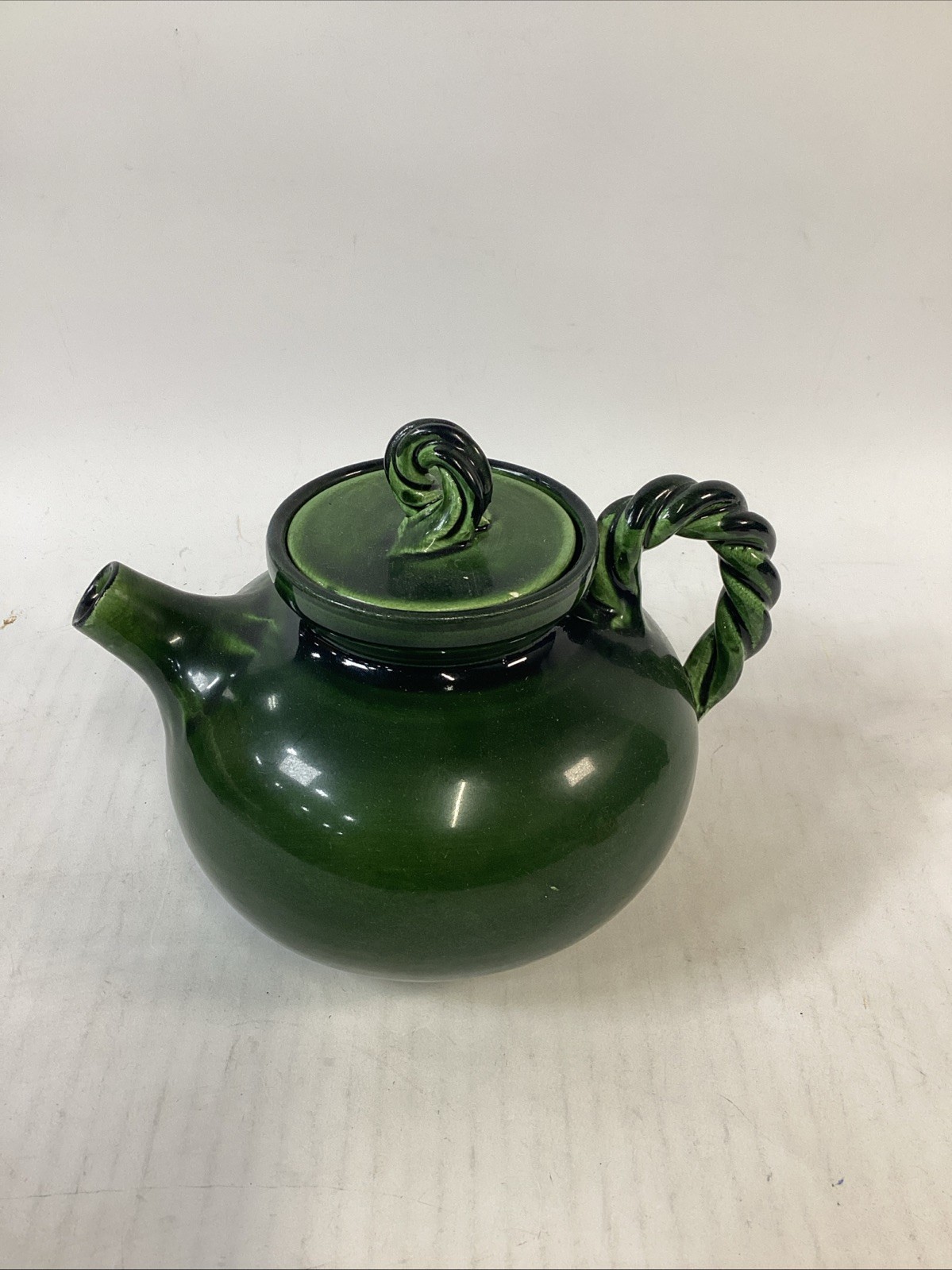 Hand Painted Dark Green Pottery Teapot With Lid