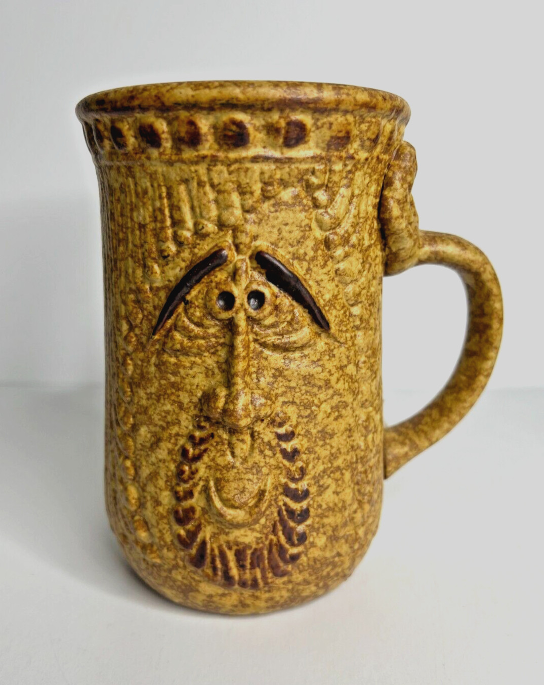 Ugly Funny Face 3D Coffee Beer Mug Art Pottery Stoneware Studio Art Eyebrows