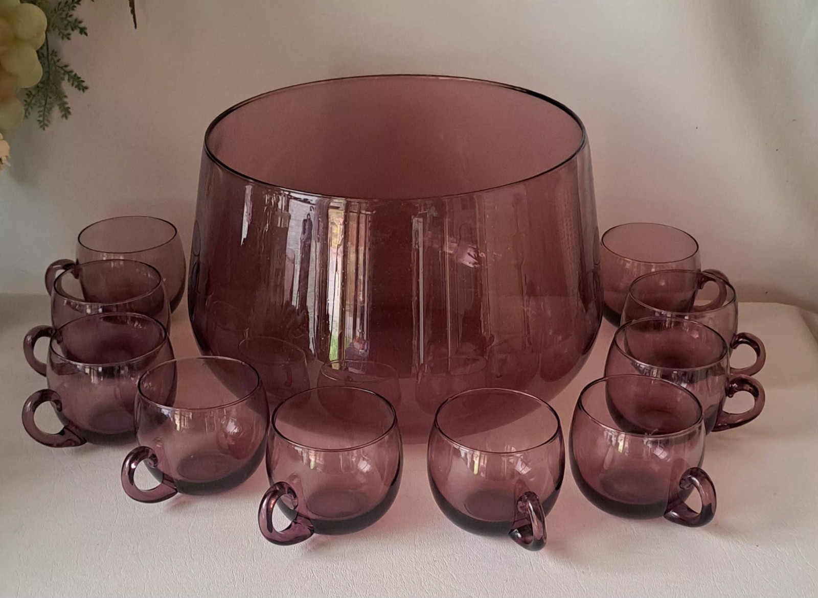 Vintage Made In Italy Murano Amethyst Purple Glass Punch Bowl Set