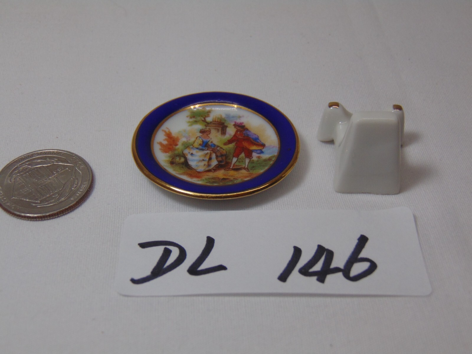 Vintage Old Limoges Gold Ring Mini Plate with Stand France Man & Woman Prince