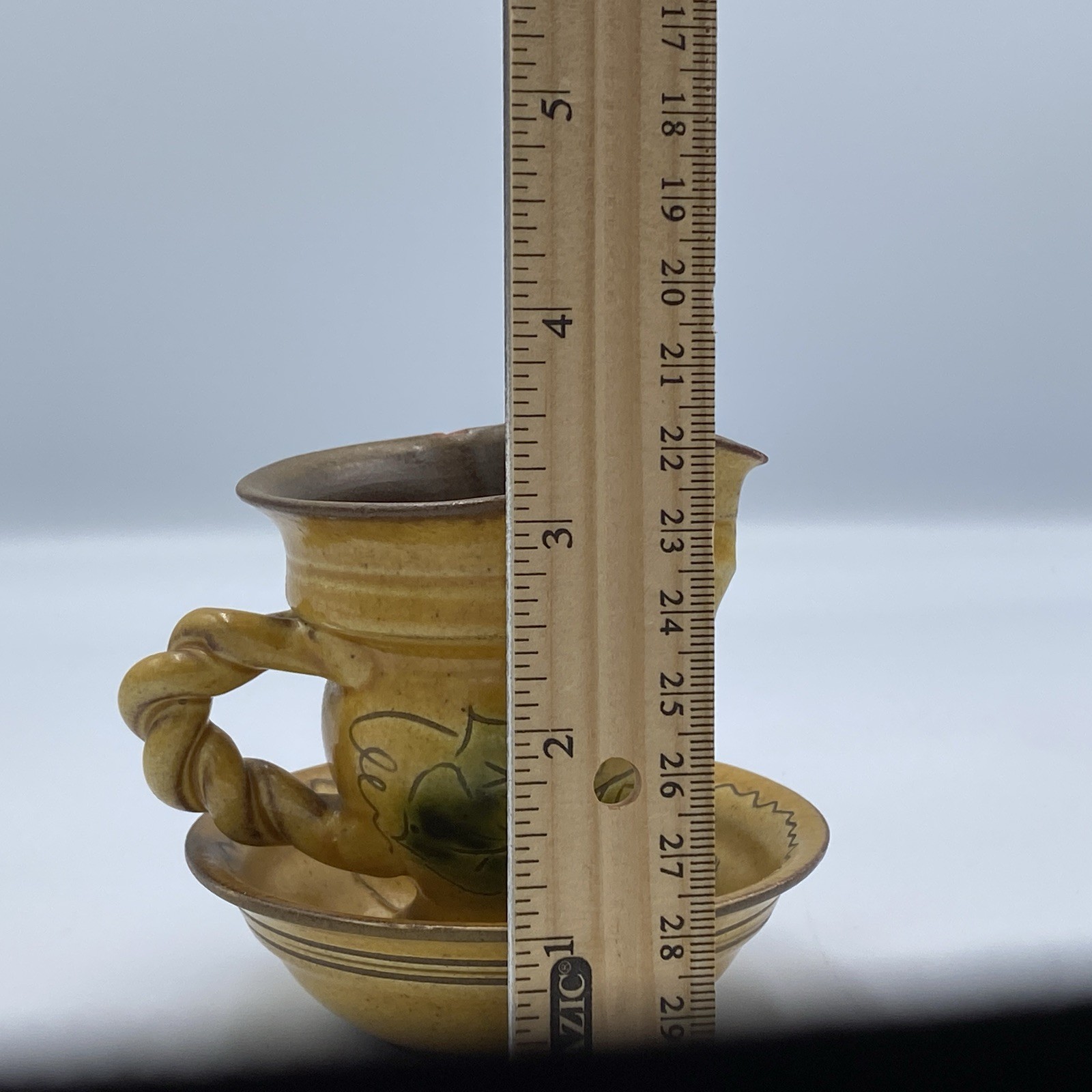 Pottery Creamer/Pitcher & Saucer, Made in SN Liechtenstein, Italian Style, Mini