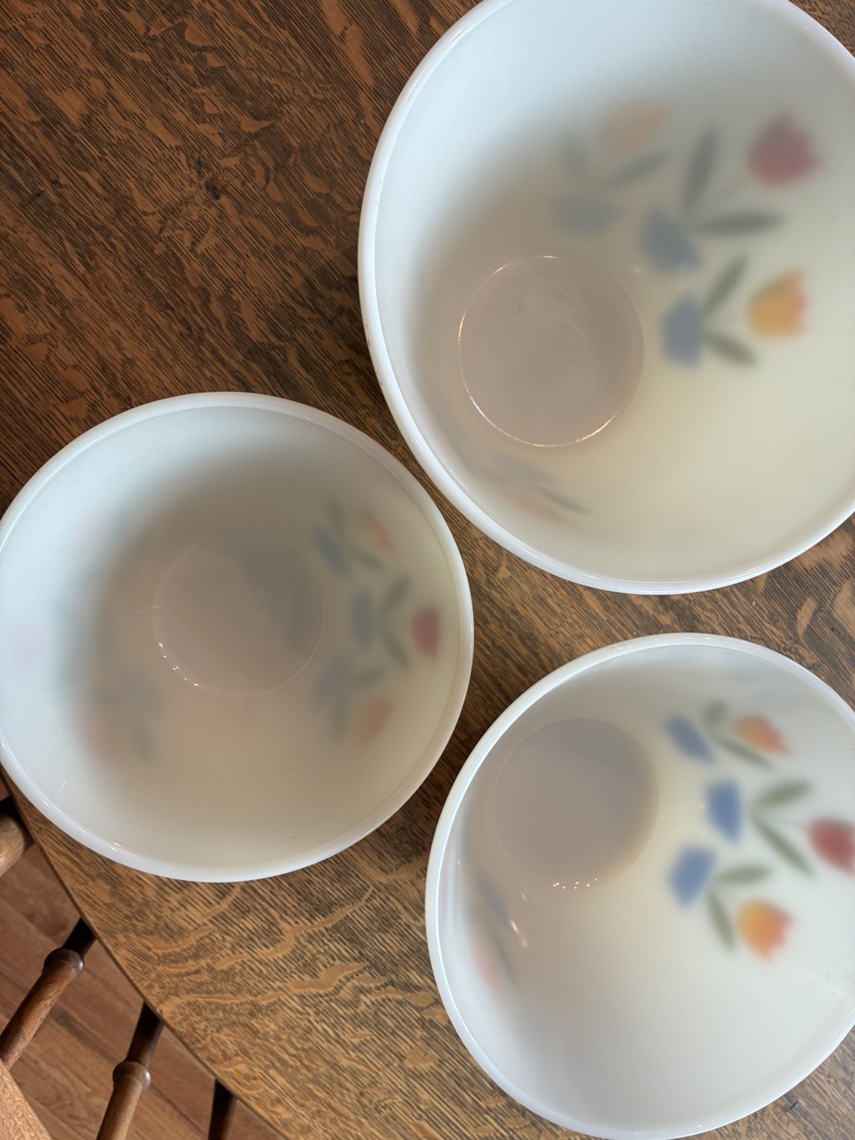 1940’s Vintage Fire King Tulip Ivory Nesting Bowls by Anchor Hocking Set of 3