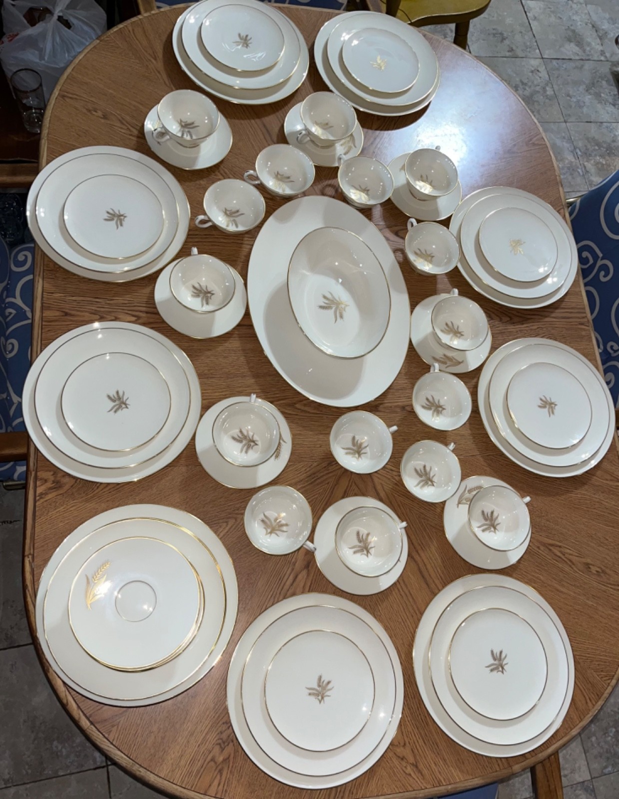 VTG 70 Pcs Wheat by Lenox MCM Ivory Porcelain Dinnerware Platter 24k Gold R 442