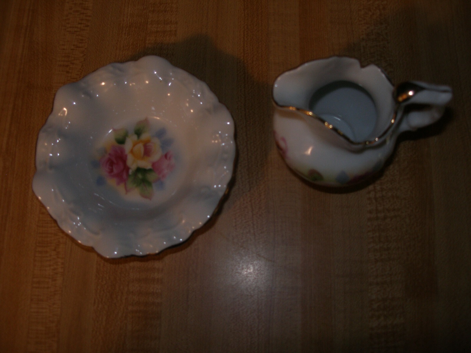 Porcelain Creamer And Saucer With Gold Trim Vintage Japan EUC
