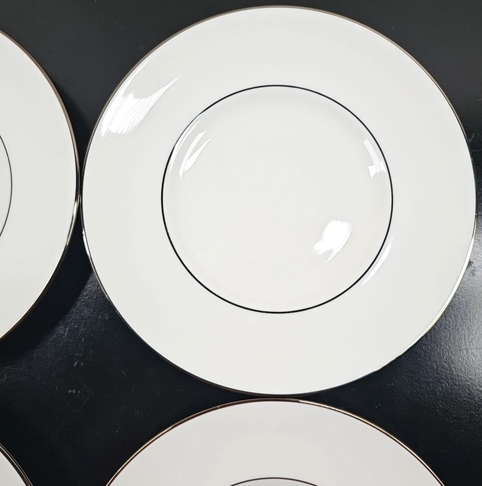 4 Lenox Continental Dining Platinum Salad Plate Set Elegant White Table Dish Lot