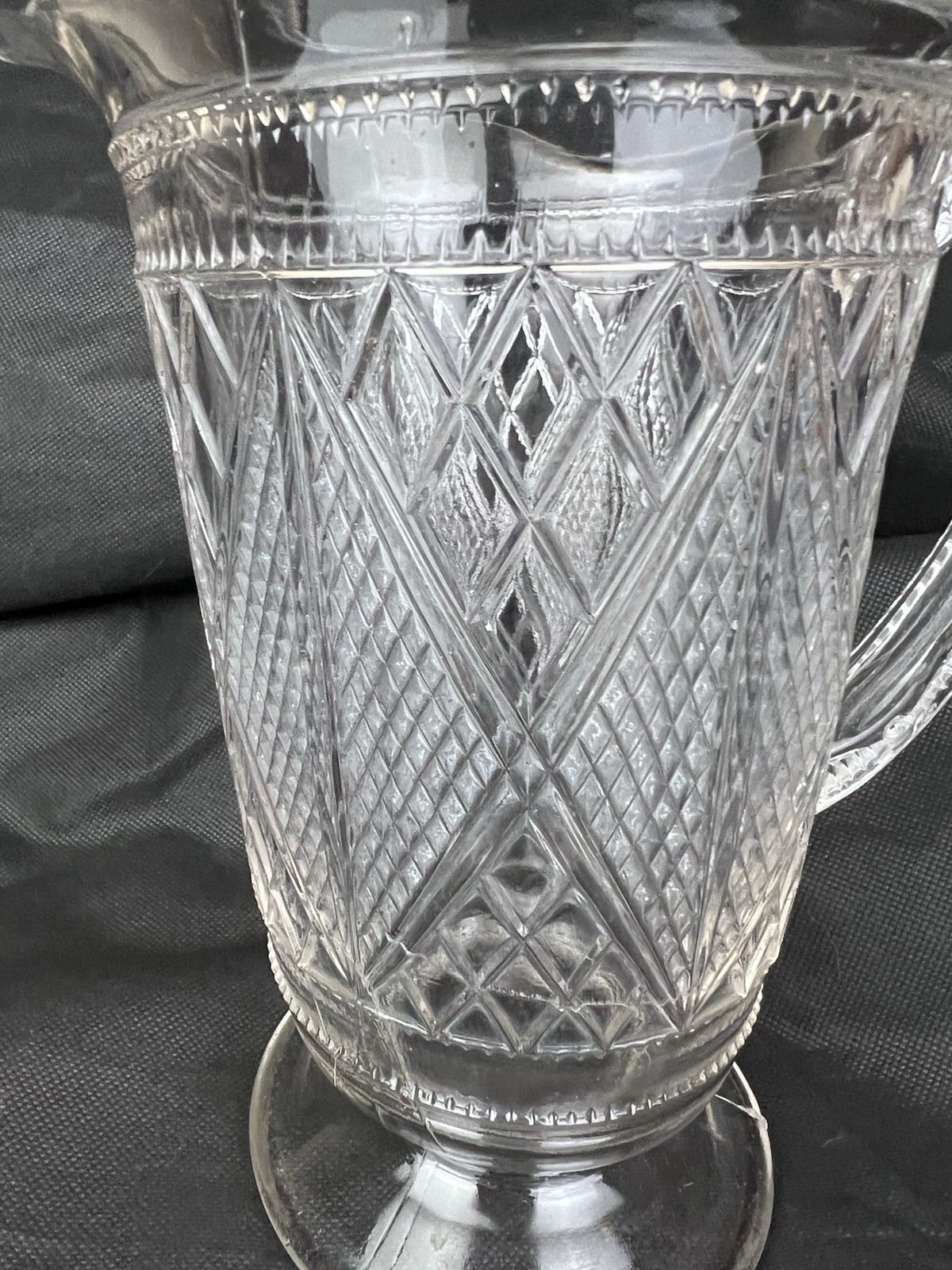 EAPG McKee and Bros National Glass Co No 900 Sunk Diamond Lattice Pitcher 8 5/8″