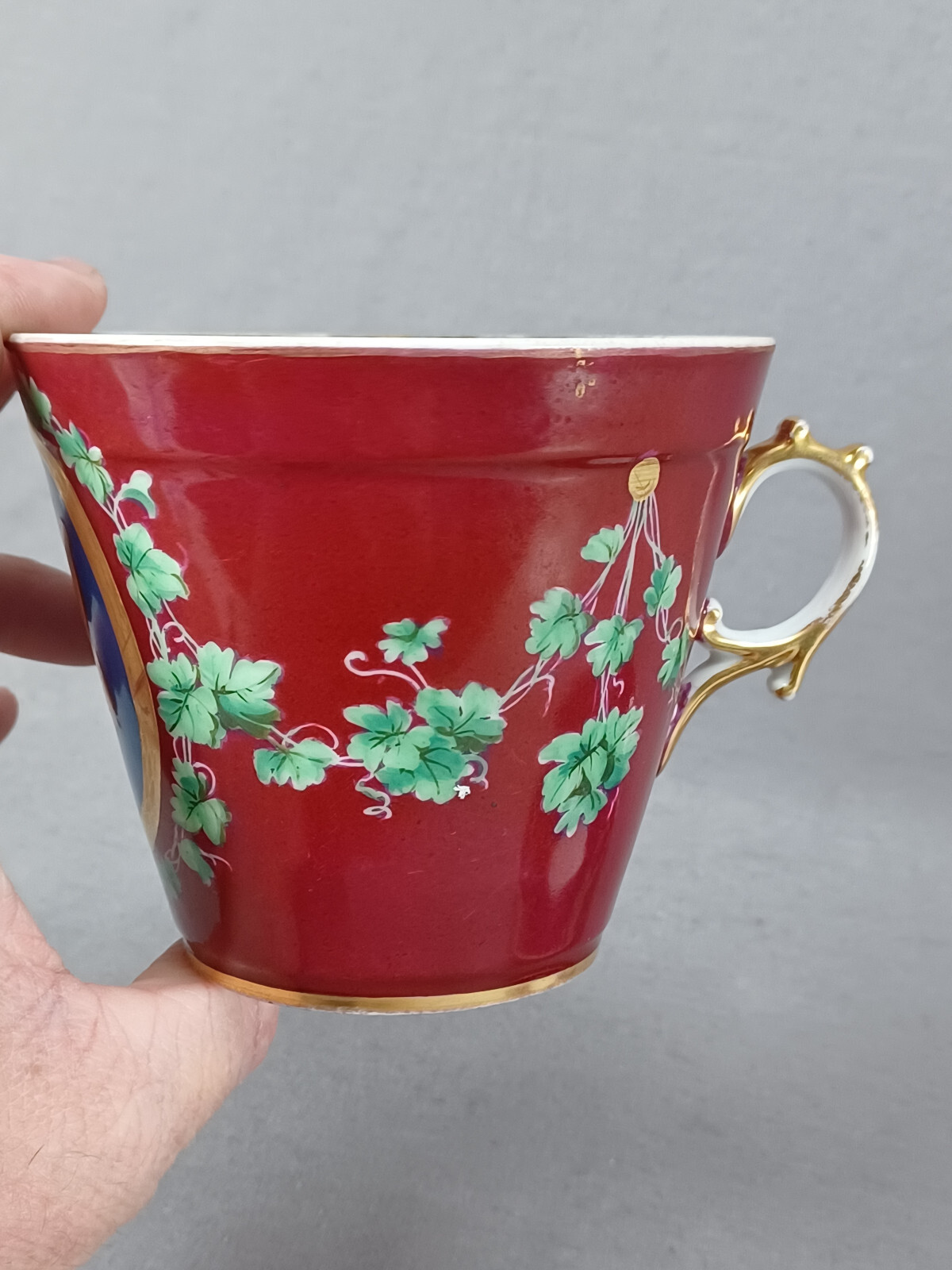 19th Century Austrian Hand Painted Neoclassical Portrait Oversized Cup & Saucer