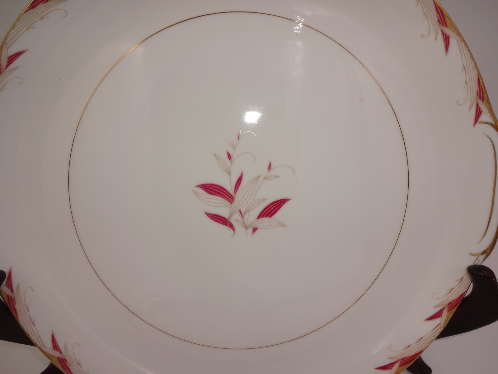 Vintage Citadel China Cavalier Double Handle Plate White Pink Leaves 7447 Japan