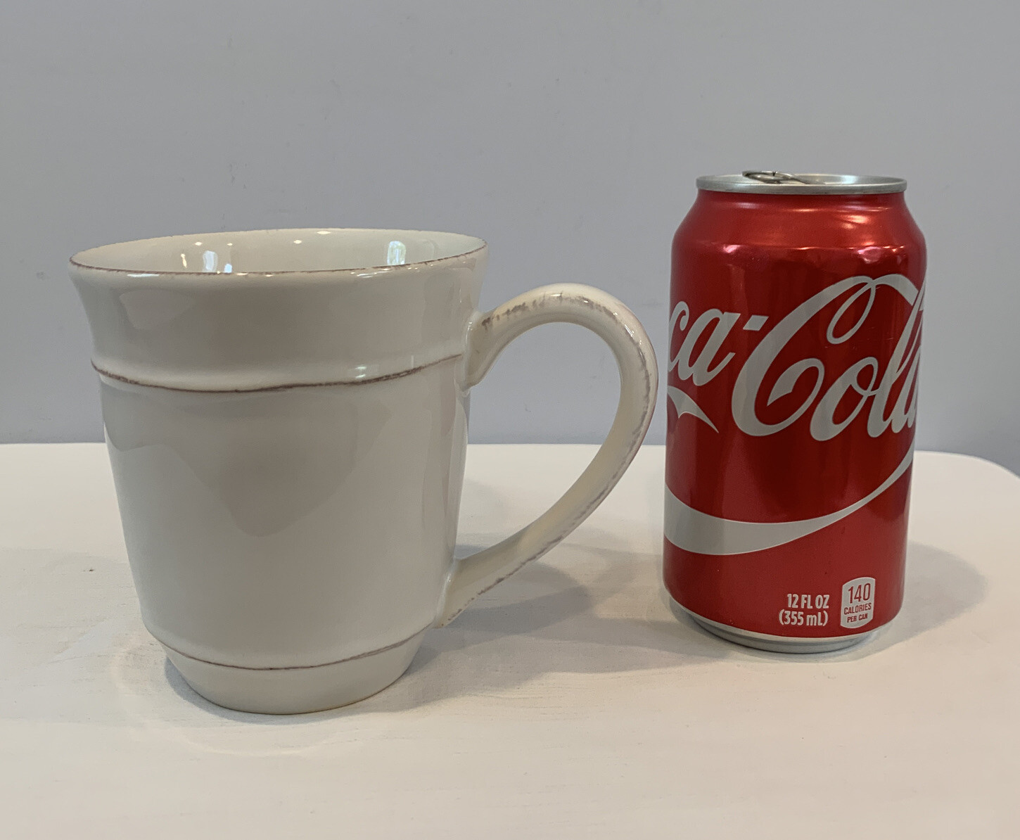 Pottery Barn Cambria Stone White Coffee Mug 4.25″ Tall Made In Portugal MINT!
