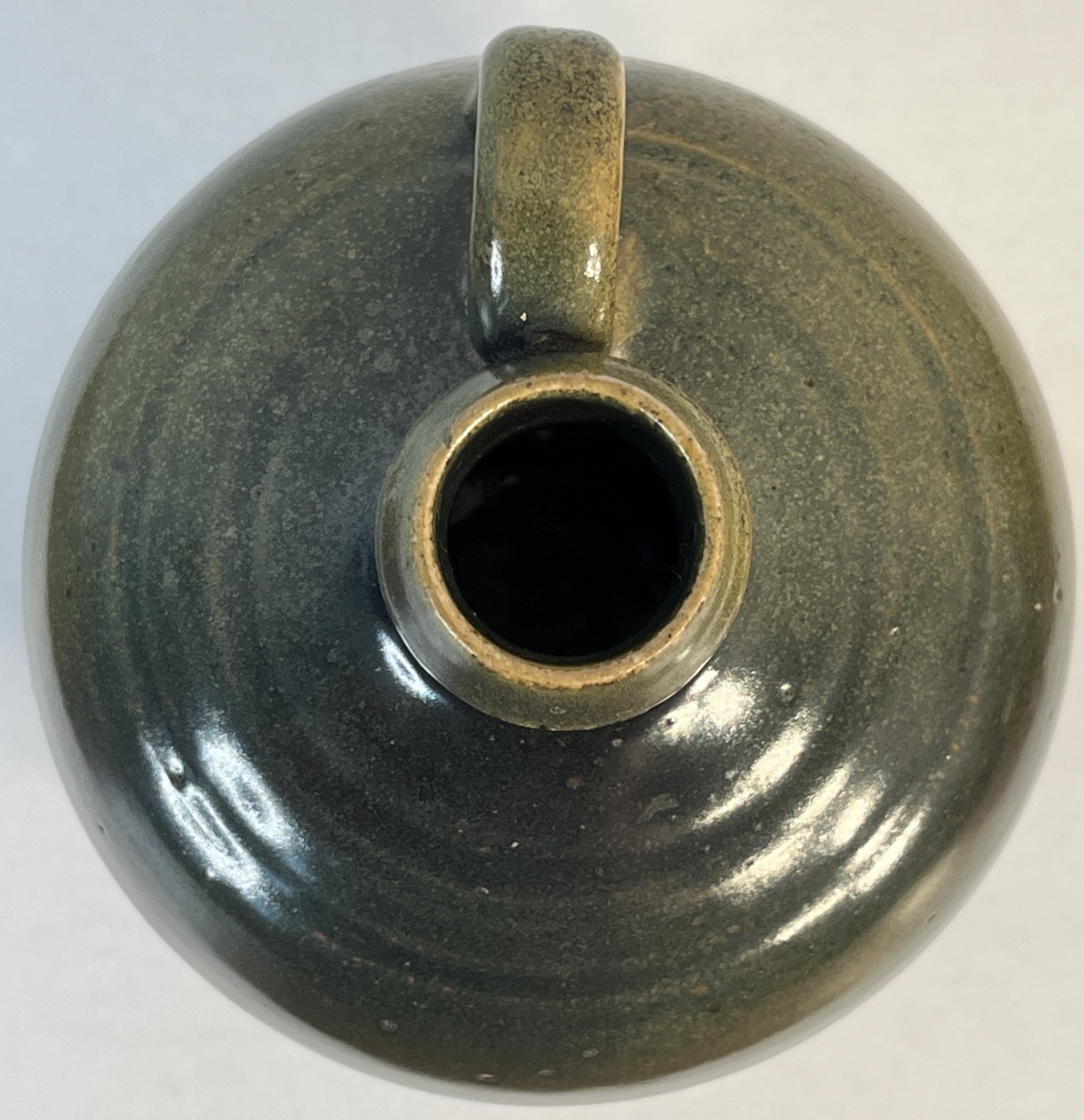 Ben Owen Seagrove NC Hand Thrown Studio Pottery Dark Green Glaze Jug 5″ Vtg