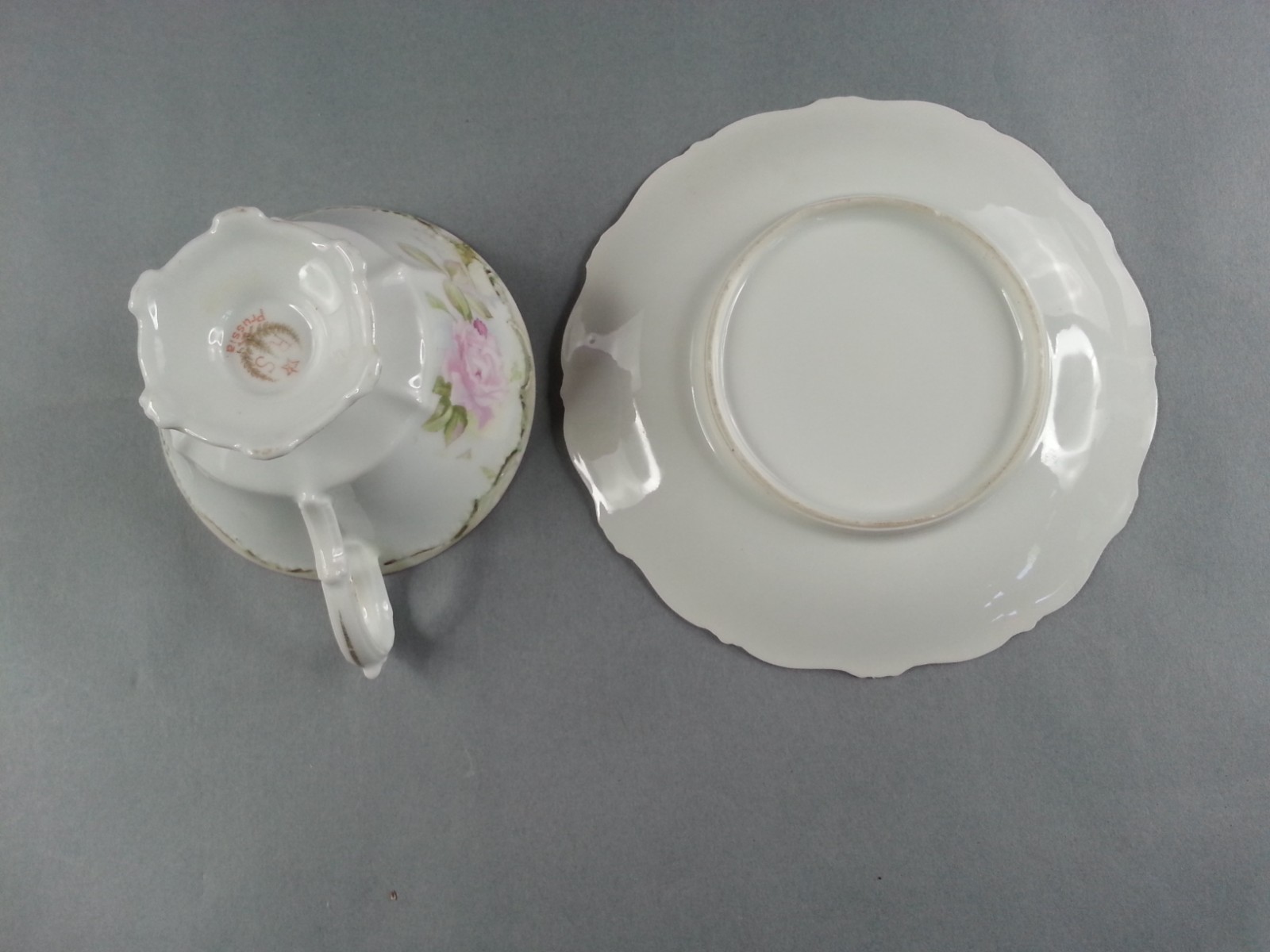 RS Prussia Cup And Saucer Floral Pink White Flowers Porcelain