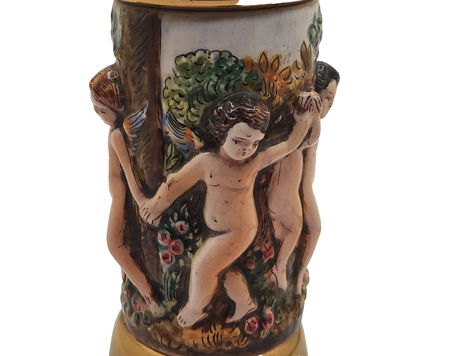 CAPODIMONTE PEPPER GRINDER W/CHERUBS & REUGE MUSIC BOX – Vtg