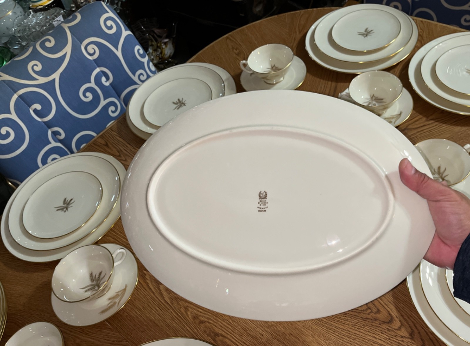 VTG 70 Pcs Wheat by Lenox MCM Ivory Porcelain Dinnerware Platter 24k Gold R 442