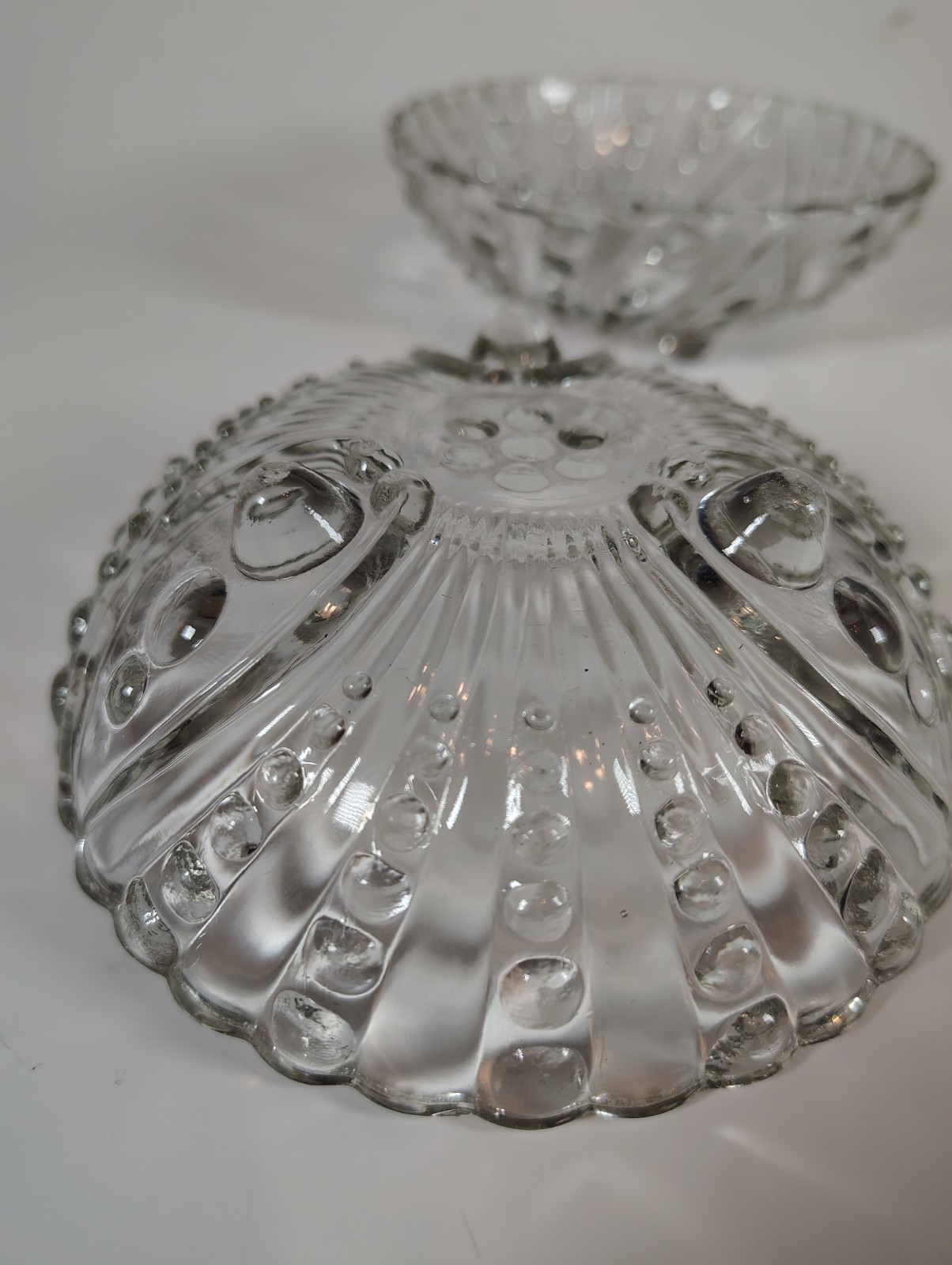 Set of 2 Vintage Clear Pressed Glass 3 Footed Dessert Berry Bowls Bubble Swirl